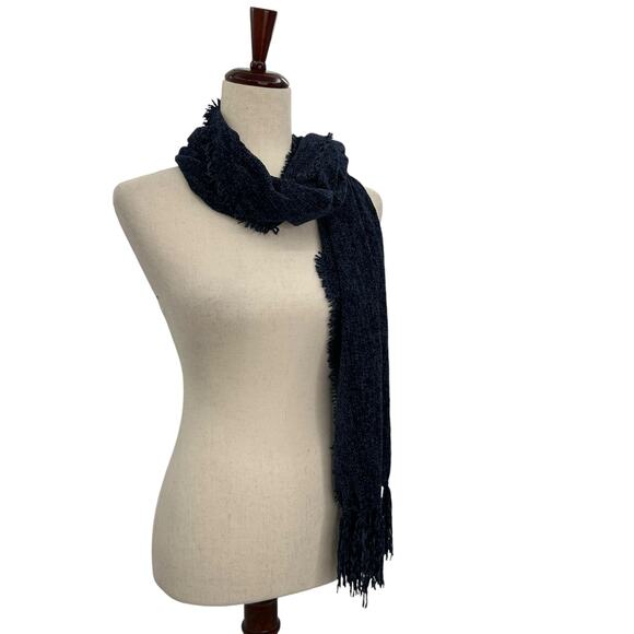 NEW Style & Co Navy blue chenille Scarf Fringe Trim Soft Cozy Dark Oblong Dark - Picture 8 of 13